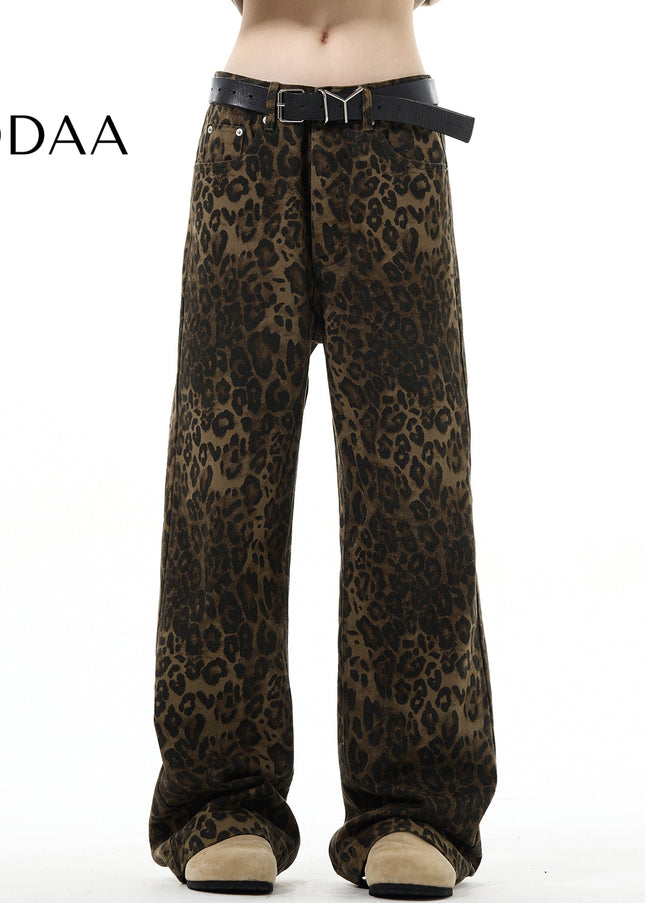 Beige Loose Fit Leopard Print Straight Leg Jeans - XS / Leopard - Men’s Jeans