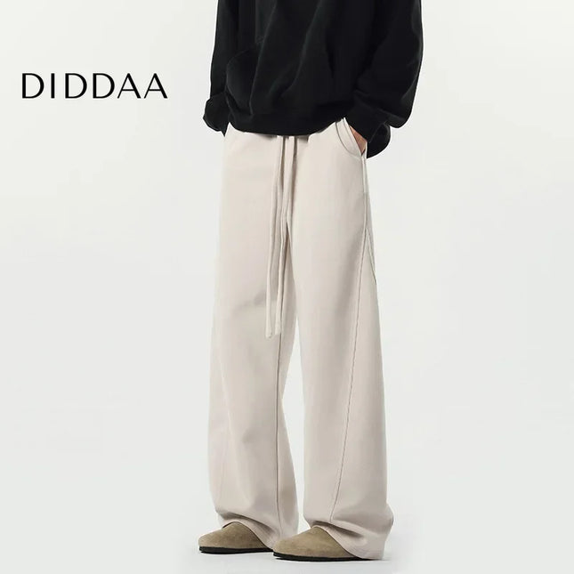 Beige Loose-Fit Men’s Casual Straight-Leg Trousers - Unisex Sweatpants