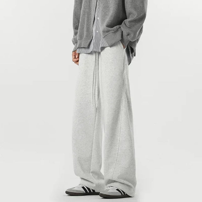 Beige Loose-Fit Men’s Casual Straight-Leg Trousers - Unisex Sweatpants