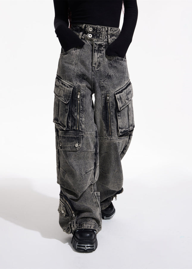 Beige Loose Fit Multi Pocket Casual Pants - Men’s Jeans