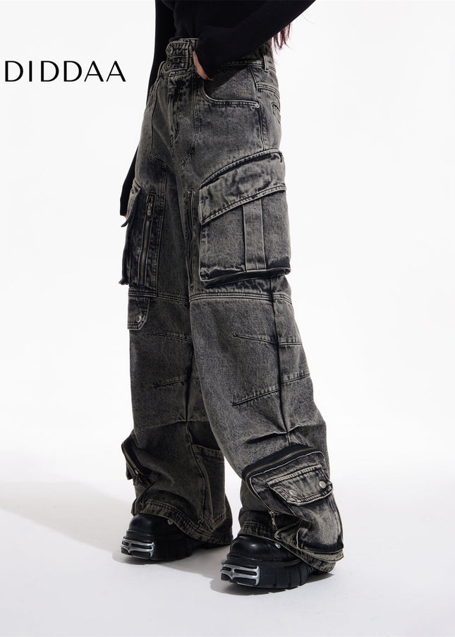 Beige Loose Fit Multi Pocket Casual Pants - Men’s Jeans