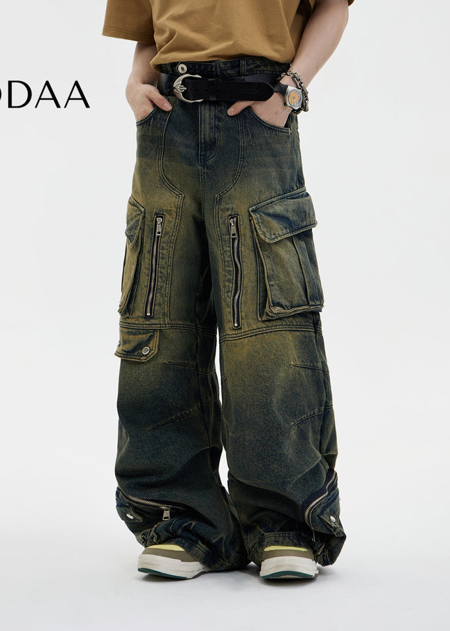 Beige Loose Fit Multi Pocket Casual Pants - XS / Grey - Men’s Jeans