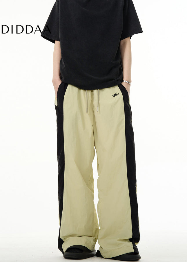 Beige Loose Fit Paratrooper Straight Leg Pants - Unisex Sweatpants
