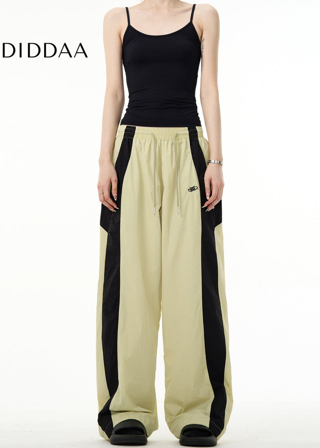 Beige Loose Fit Paratrooper Straight Leg Pants - Unisex Sweatpants