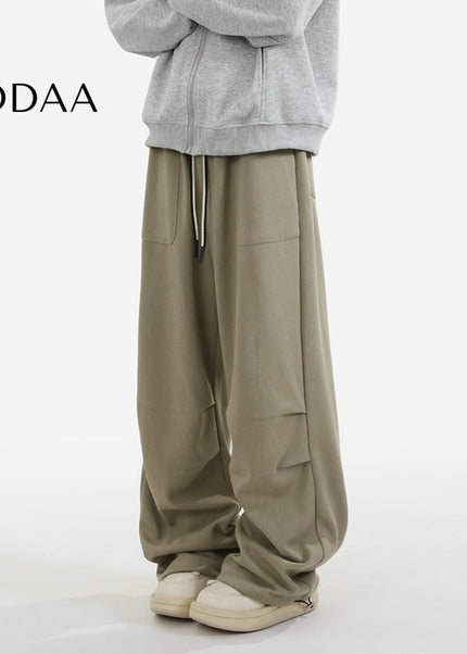 Beige Loose Fit Pleated Drape Pants for Men - S / Green - Unisex Sweatpants