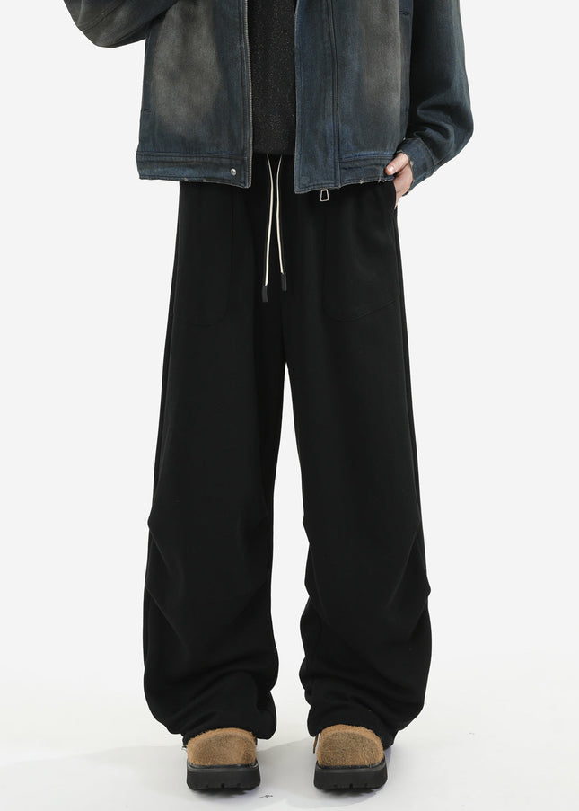 Beige Loose Fit Pleated Drape Pants for Men - Unisex Sweatpants