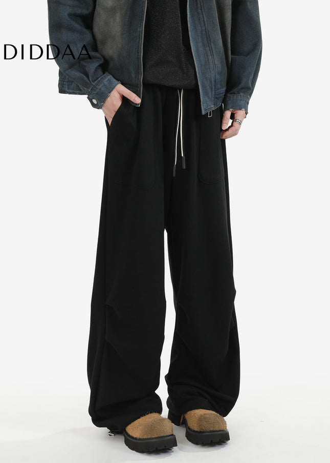 Beige Loose Fit Pleated Drape Pants for Men - Unisex Sweatpants