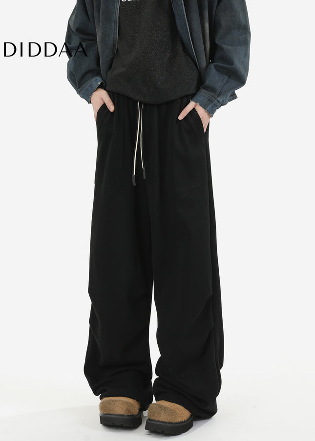 Beige Loose Fit Pleated Drape Pants for Men - Unisex Sweatpants