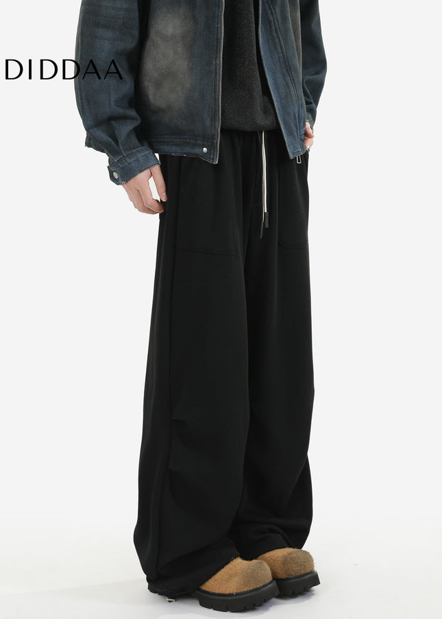 Beige Loose Fit Pleated Drape Pants for Men - Unisex Sweatpants