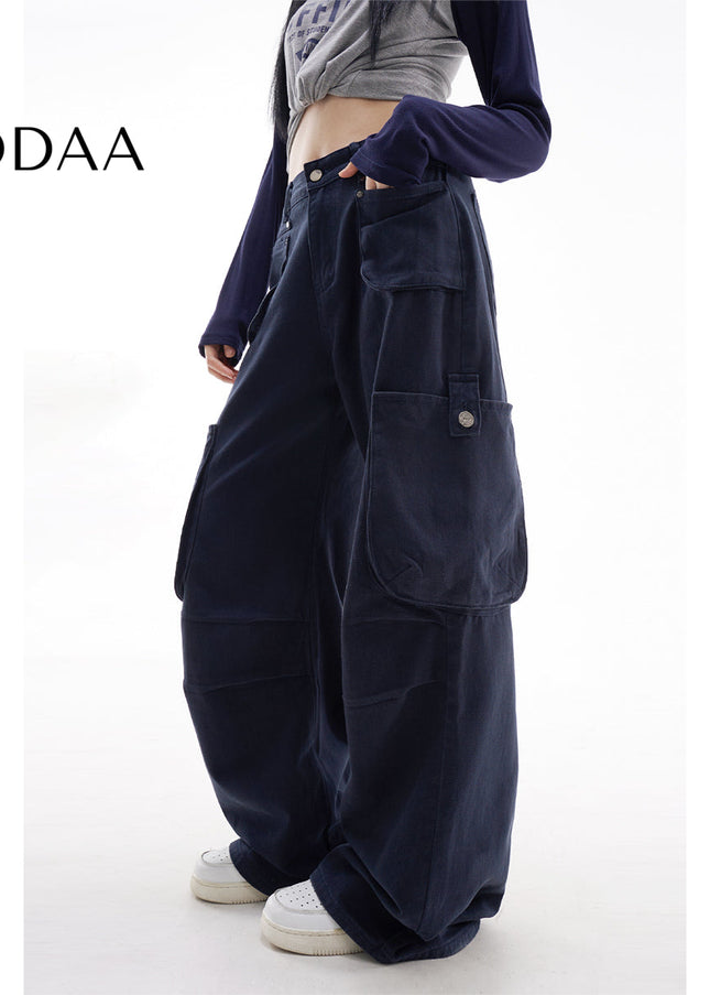 Beige Loose Fit Retro Cargo Pants for Women - XS / Dark Blue - Women’s Jeans