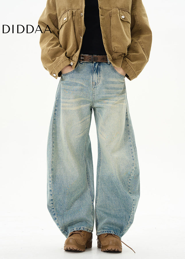 Beige Loose Fit Scimitar Pants for Couples - Women’s Jeans