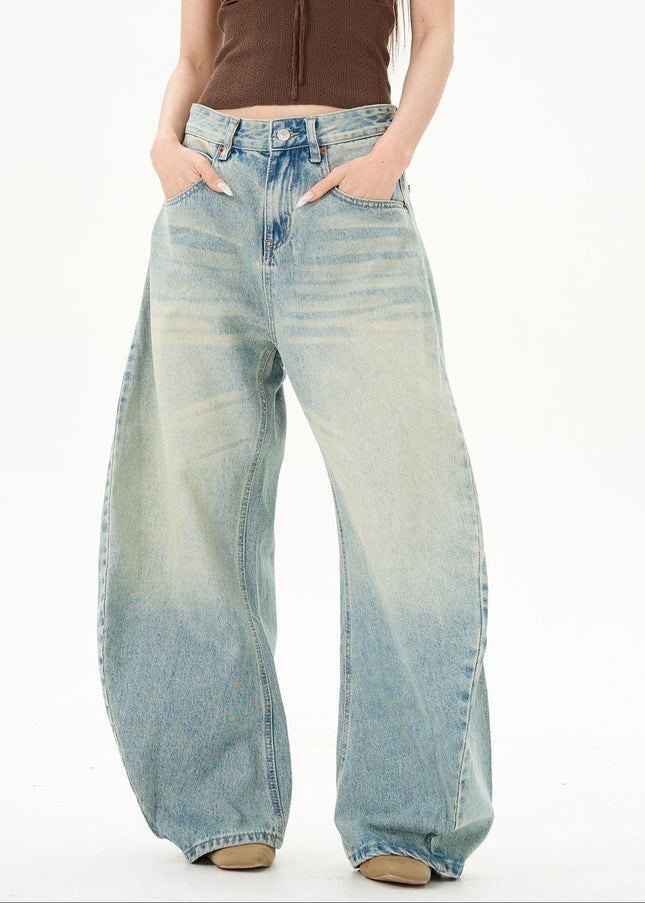 Beige Loose Fit Scimitar Pants for Couples - Women’s Jeans