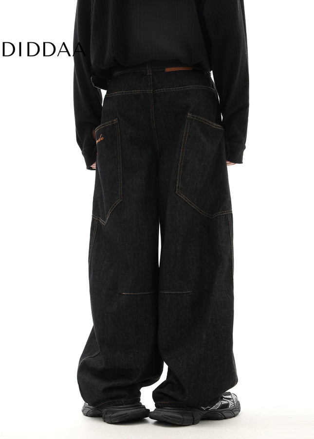 Beige Loose Fit Scimitar Wide-Legged Jeans - Men’s Jeans