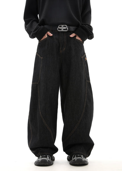 Beige Loose Fit Scimitar Wide-Legged Jeans - Men’s Jeans