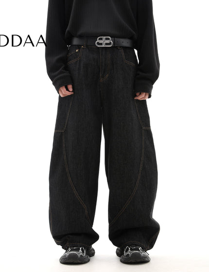 Beige Loose Fit Scimitar Wide-Legged Jeans - XS / Black - Men’s Jeans