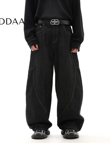 Beige Loose Fit Scimitar Wide-Legged Jeans - XS / Black - Men’s Jeans