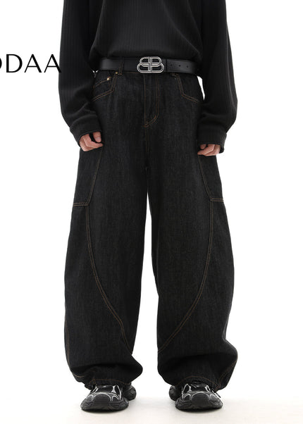 Beige Loose Fit Scimitar Wide-Legged Jeans - XS / Black - Men’s Jeans