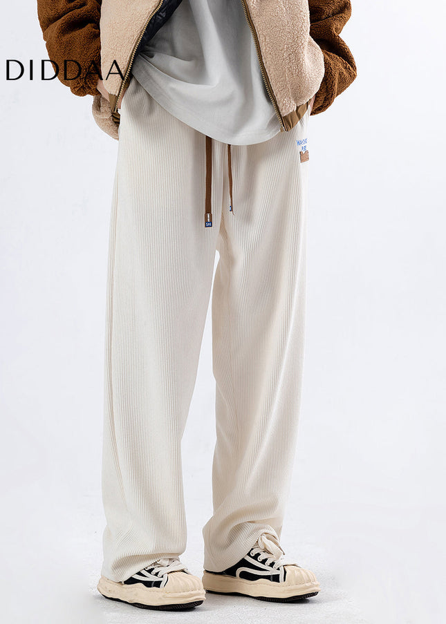 Beige Loose Fit Straight Sweatpants for Men - Unisex Sweatpants