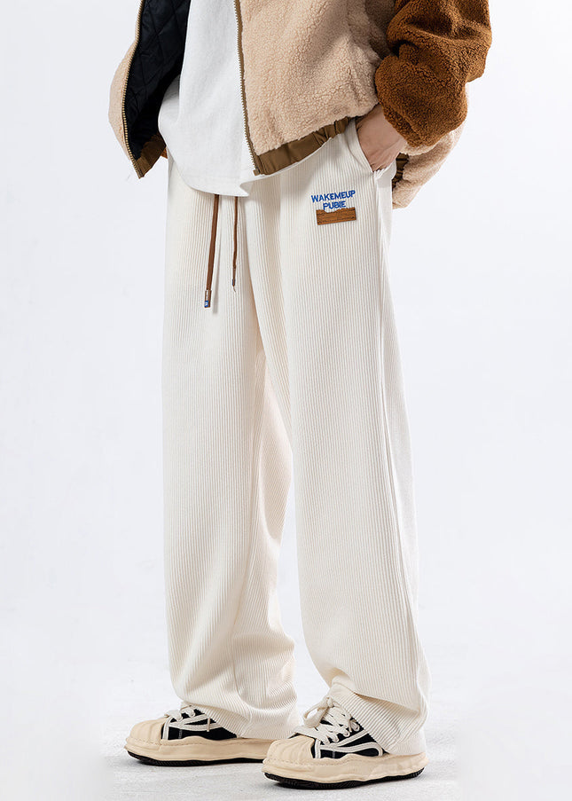 Beige Loose Fit Straight Sweatpants for Men - Unisex Sweatpants