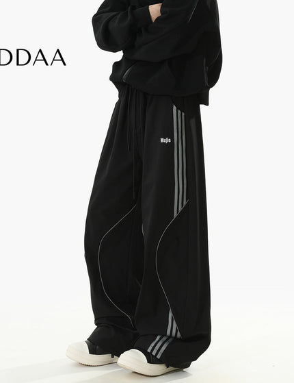Beige Loose Fit Striped Casual Pants for Men and Women - S / Black - Unisex Sweatpants