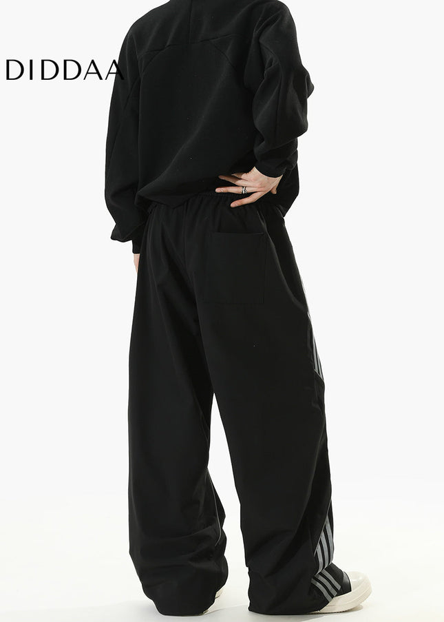 Beige Loose Fit Striped Casual Pants for Men and Women - Unisex Sweatpants