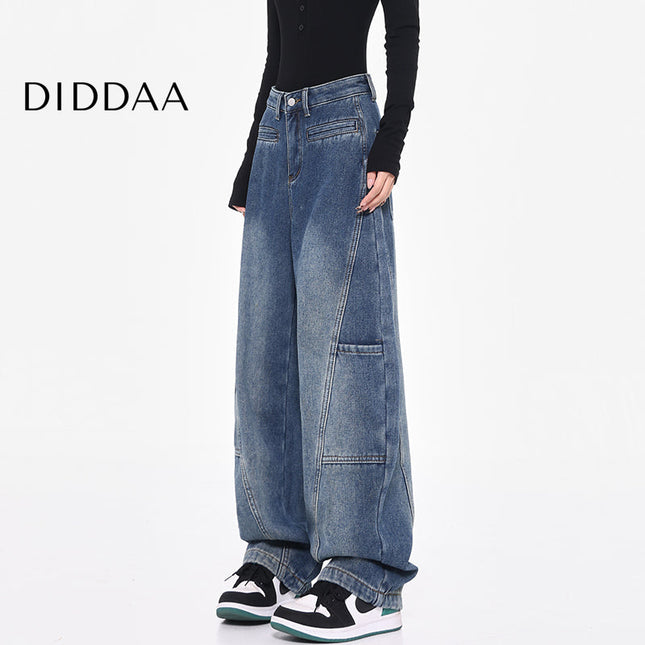 Beige Loose Fit Vintage Cargo Wide-Leg Pants - S / Mid Blue - Women’s Jeans