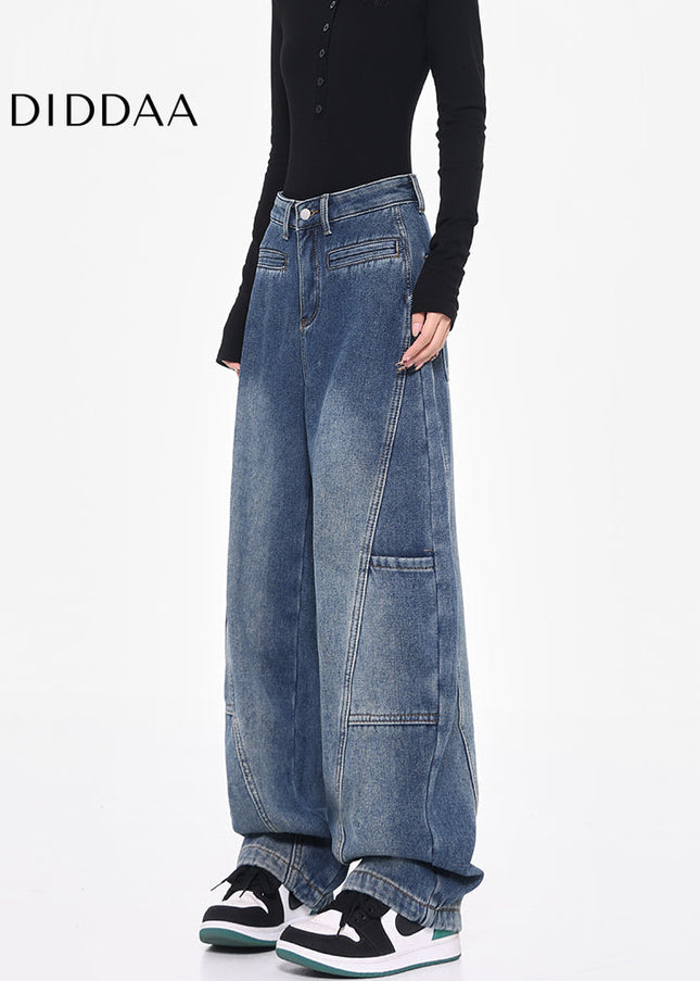 Beige Loose Fit Vintage Cargo Wide-Leg Pants - Women’s Jeans