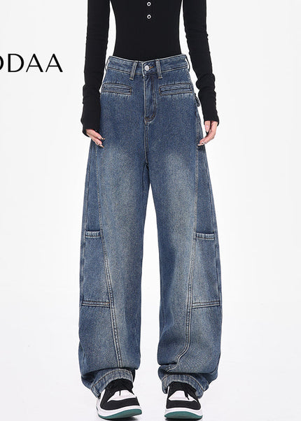 Beige Loose Fit Vintage Cargo Wide-Leg Pants - Women’s Jeans