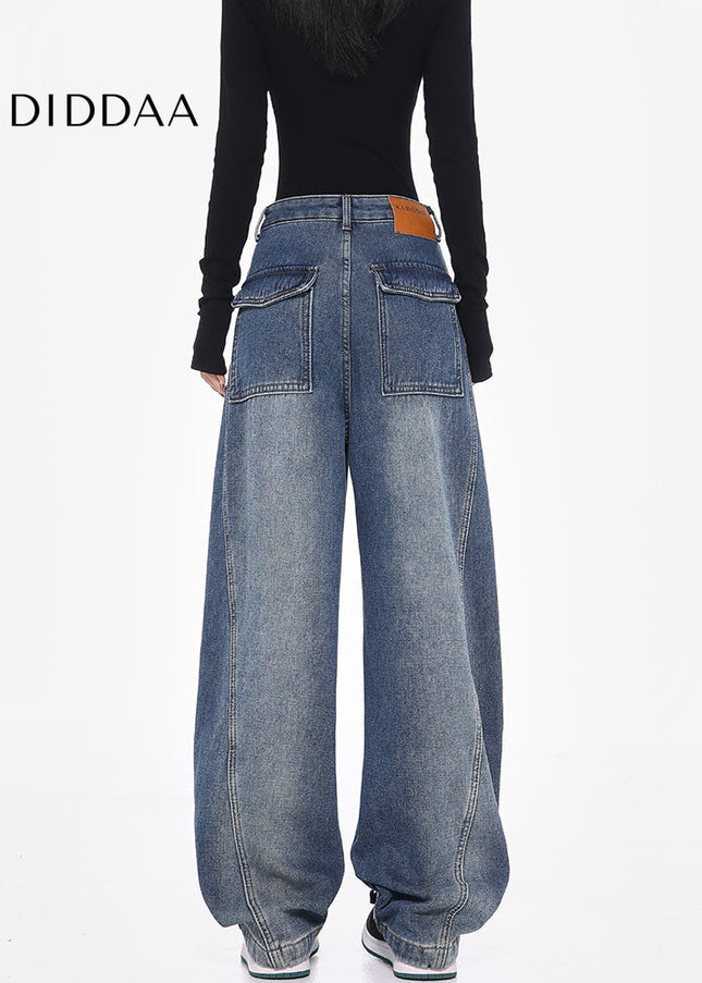 Beige Loose Fit Vintage Cargo Wide-Leg Pants - Women’s Jeans