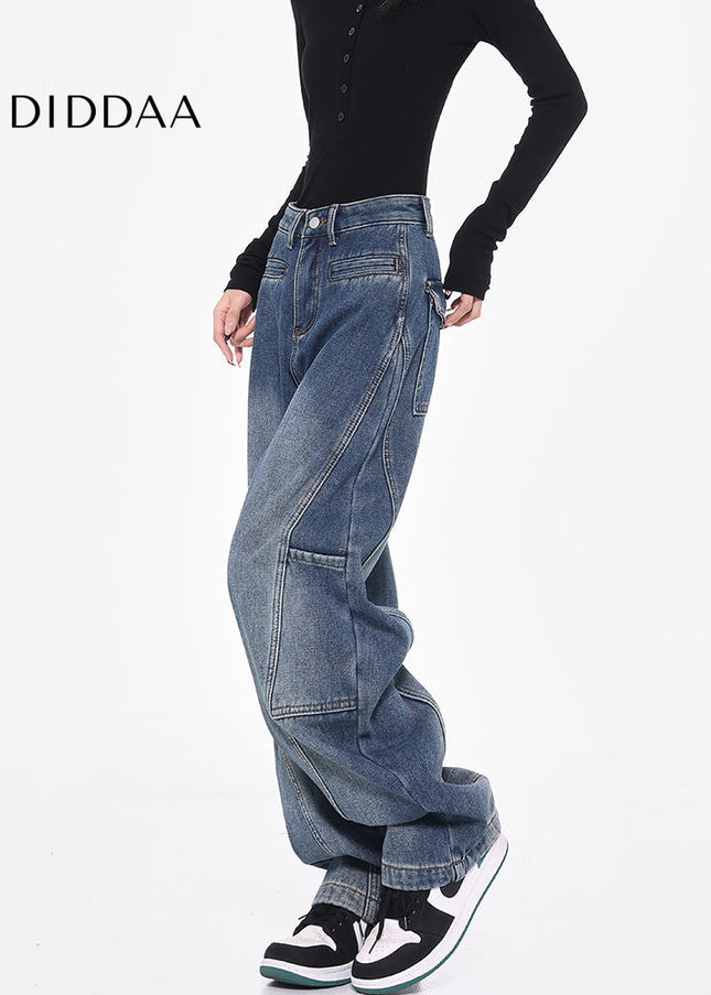 Beige Loose Fit Vintage Cargo Wide-Leg Pants - Women’s Jeans