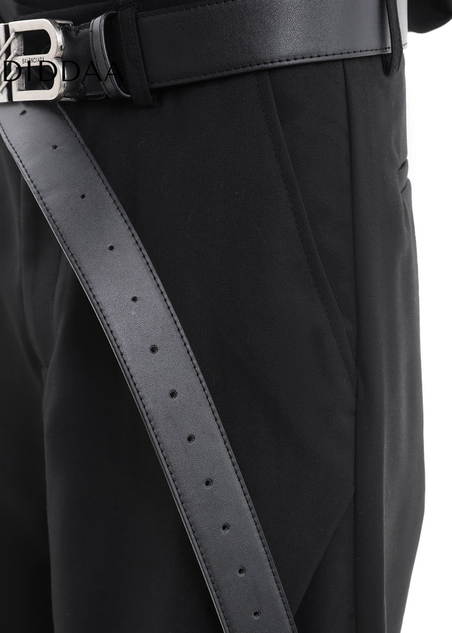 Beige Loose Fit Wide Leg Trousers with Tide Block Pressed Pleats - Unisex Sweatpants