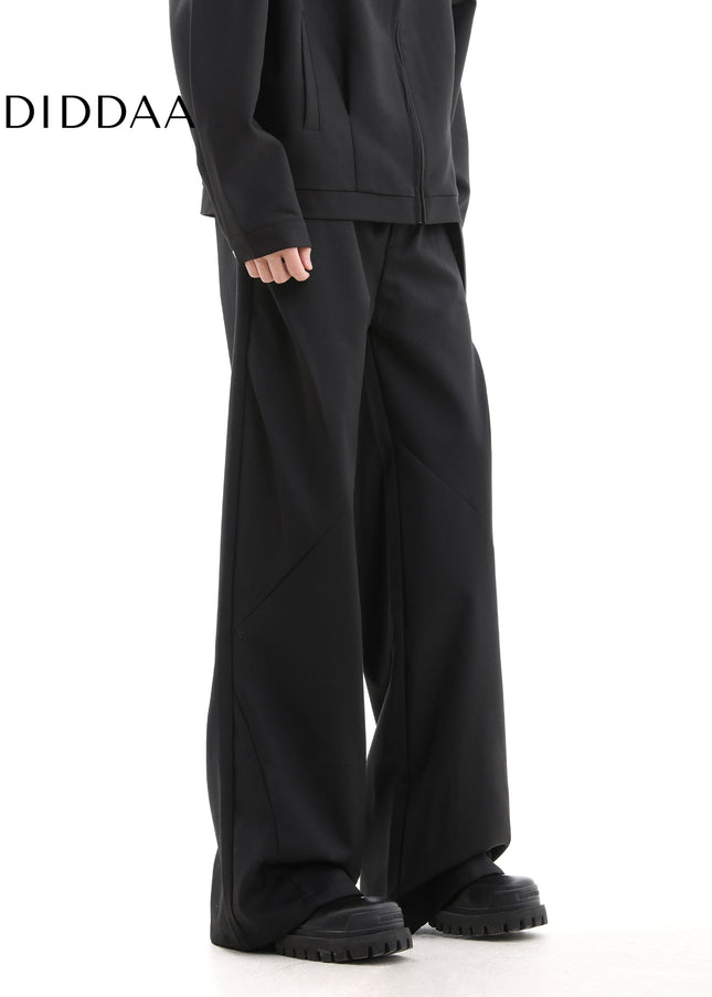 Beige Loose Fit Wide Leg Trousers with Tide Block Pressed Pleats - Unisex Sweatpants