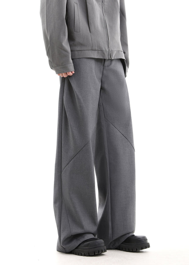 Beige Loose Fit Wide Leg Trousers with Tide Block Pressed Pleats - Unisex Sweatpants