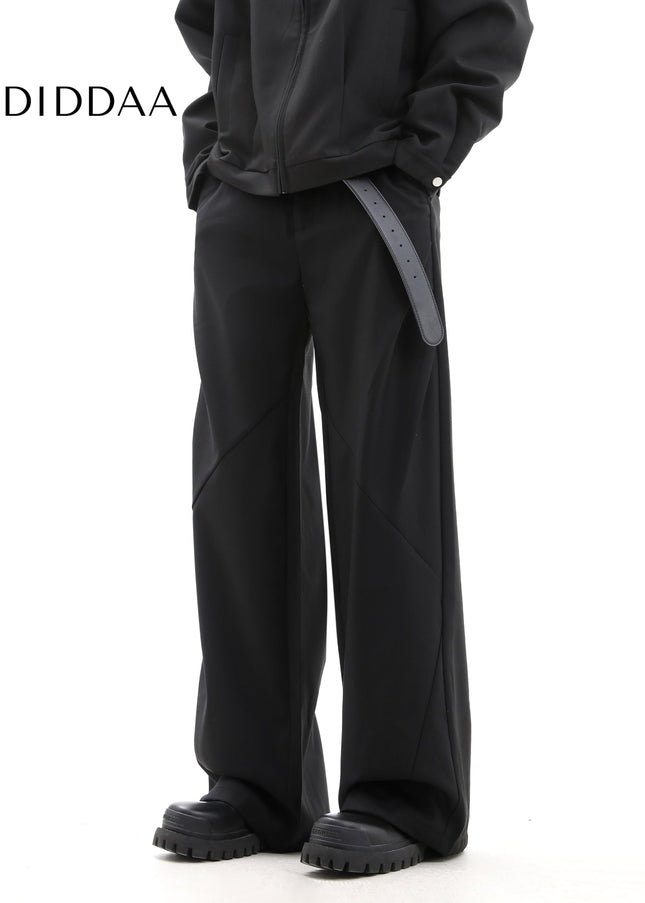 Beige Loose Fit Wide Leg Trousers with Tide Block Pressed Pleats - Unisex Sweatpants