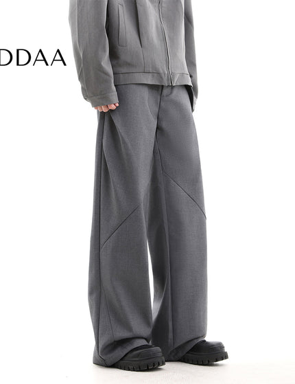 Beige Loose Fit Wide Leg Trousers with Tide Block Pressed Pleats - XS / Grey - Unisex Sweatpants