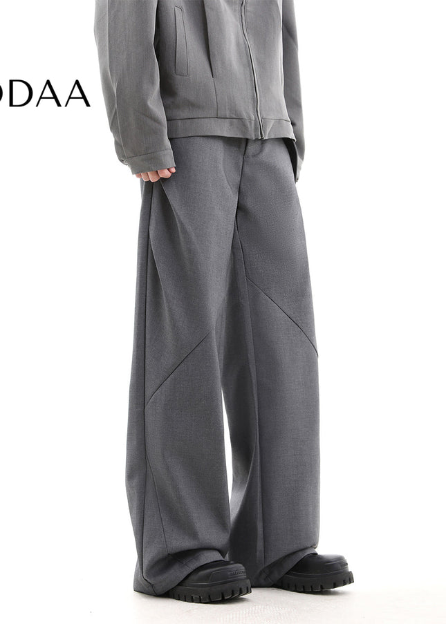 Beige Loose Fit Wide Leg Trousers with Tide Block Pressed Pleats - XS / Grey - Unisex Sweatpants