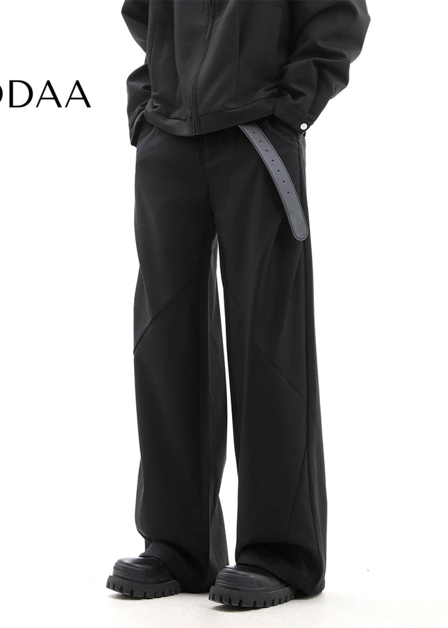 Beige Loose Fit Wide Leg Trousers with Tide Block Pressed Pleats - XS / Black - Unisex Sweatpants