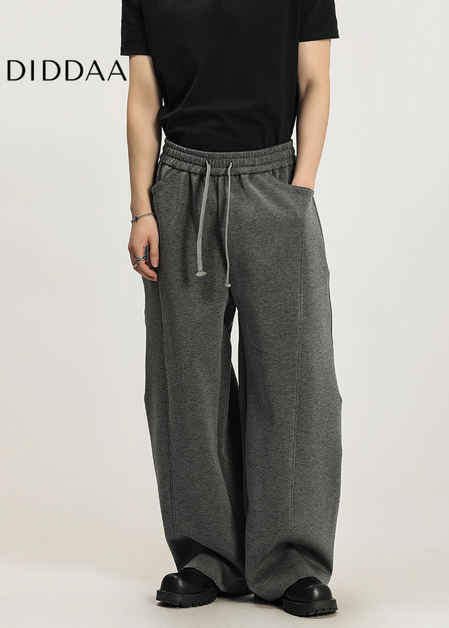 Beige Loose Knit Casual Sweatpants with Elastic Waistband - Unisex Sweatpants