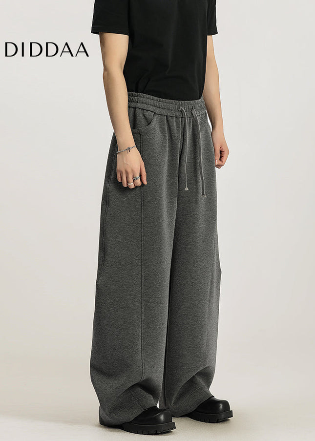 Beige Loose Knit Casual Sweatpants with Elastic Waistband - Unisex Sweatpants