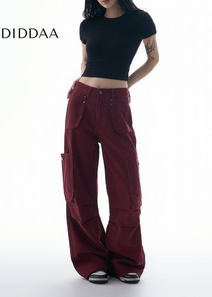 Beige Multi-Pocket Pleated Cargo Pants for Women - Women’s Jeans