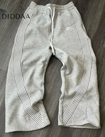 Beige Oversized Casual Wide Leg Trousers Y2k Harajuku Style - S / Grey - Unisex Sweatpants