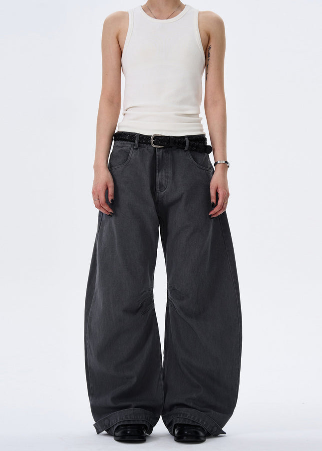 Beige Pleated Design Cargo Jeans Wide-Leg Trend - Men’s Jeans