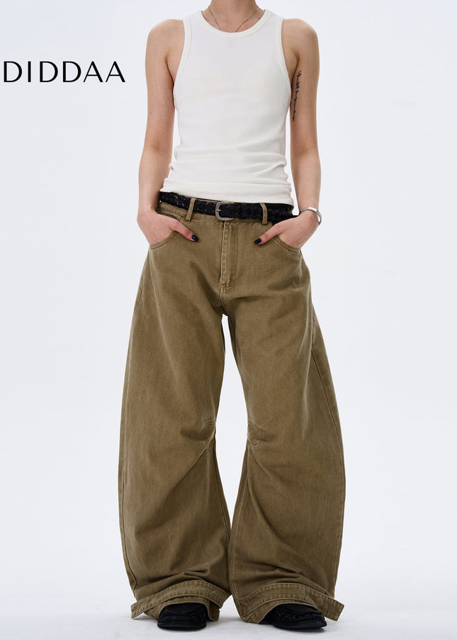 Beige Pleated Design Cargo Jeans Wide-Leg Trend - Men’s Jeans