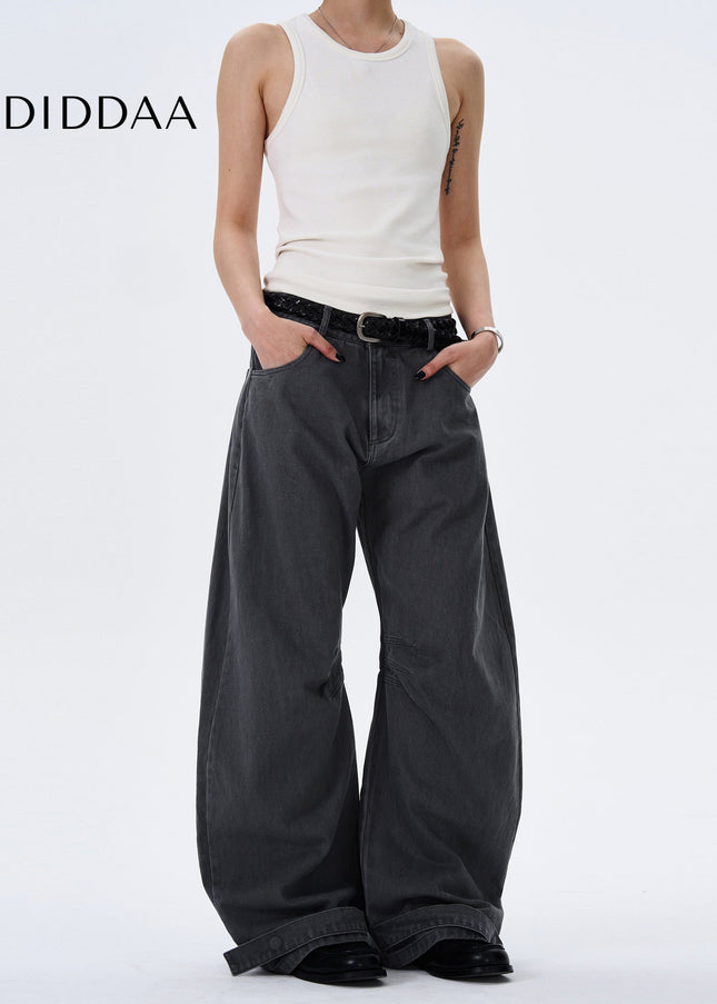 Beige Pleated Design Cargo Jeans Wide-Leg Trend - Men’s Jeans