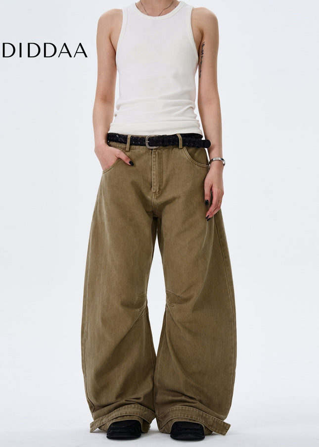 Beige Pleated Design Cargo Jeans Wide-Leg Trend - Men’s Jeans