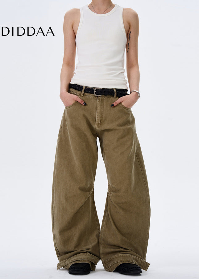 Beige Pleated Design Cargo Jeans Wide-Leg Trend - Men’s Jeans