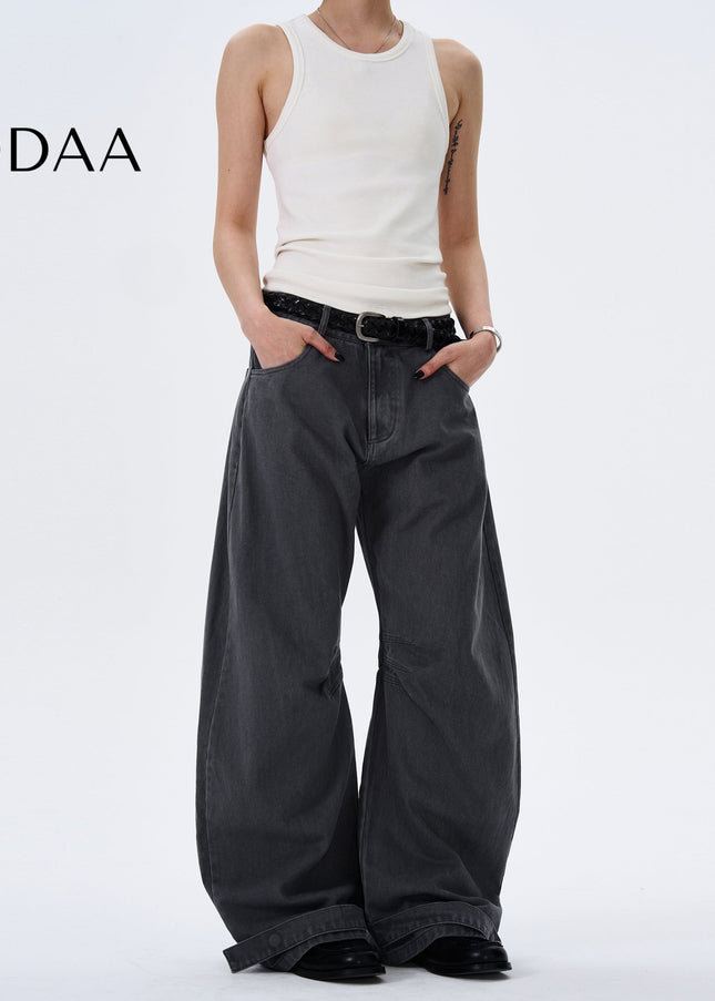 Beige Pleated Design Cargo Jeans Wide-Leg Trend - S / Grey - Men’s Jeans