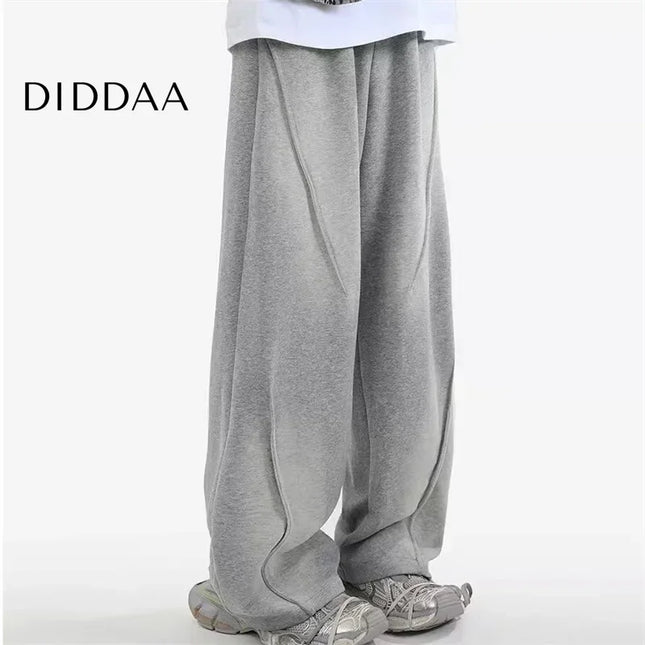 Beige Pleated Elastic Waist Straight Pants Y2K Style - Unisex Sweatpants
