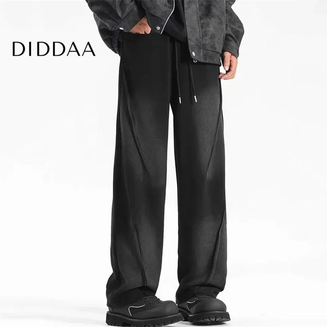 Beige Pleated Elastic Waist Straight Pants Y2K Style - Unisex Sweatpants