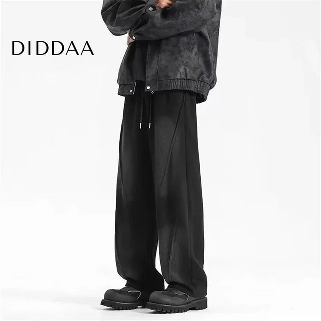 Beige Pleated Elastic Waist Straight Pants Y2K Style - Unisex Sweatpants